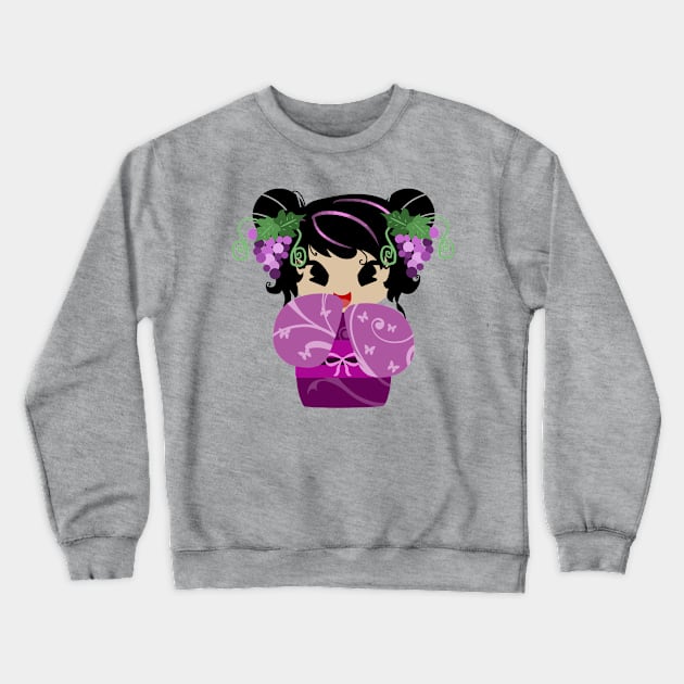 Purple Grapes Kokeshi Doll Crewneck Sweatshirt by saradaboru